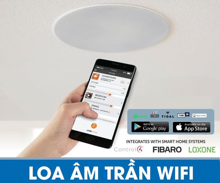 Loa âm trần wifi là dòng có tích hợp mạch khuếch đại âm thanh kèm khả năng kết nối wifi